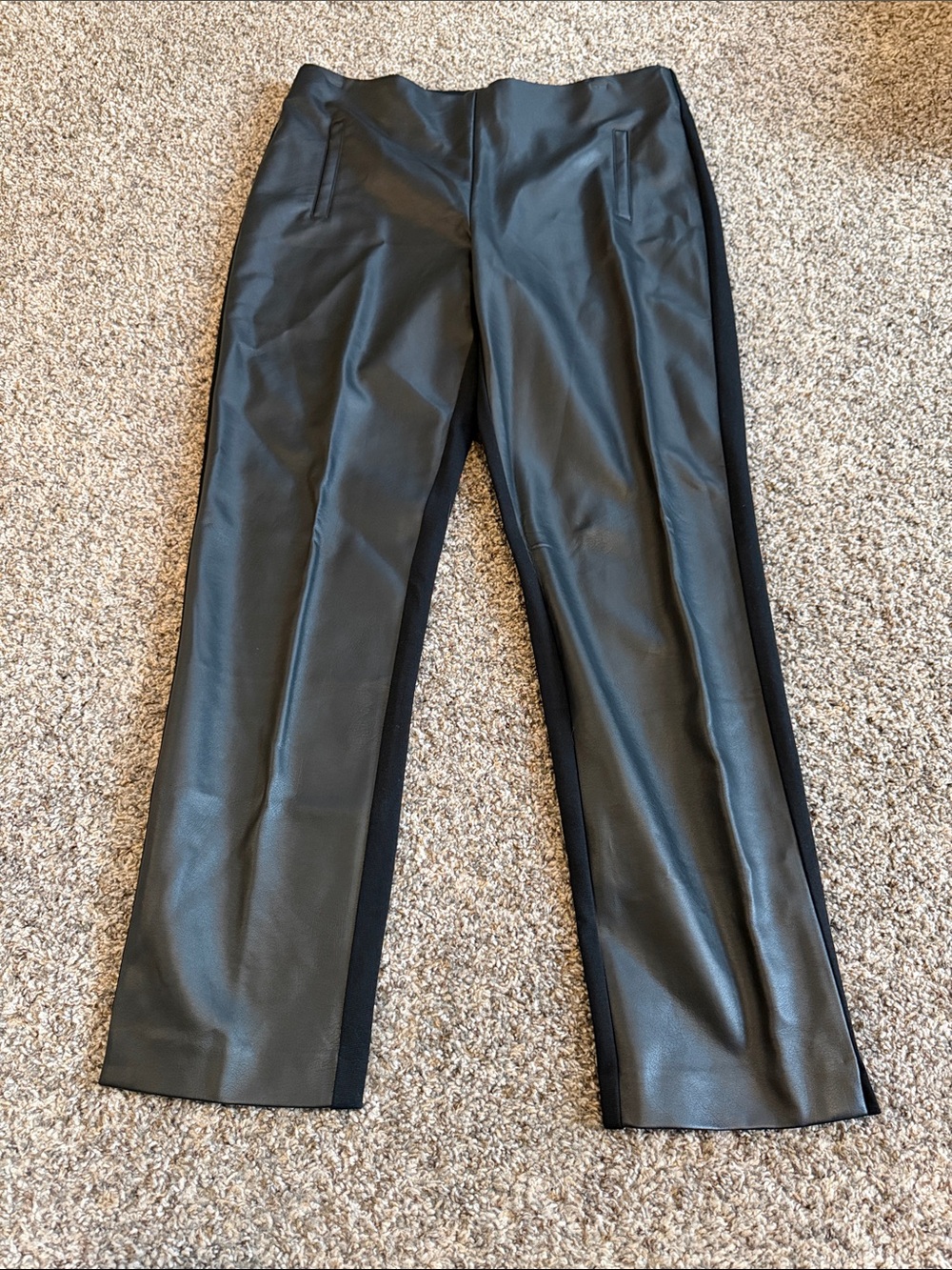 Chico's Black Faux Leather Dress Pants with Side Panels Size 8 Medium